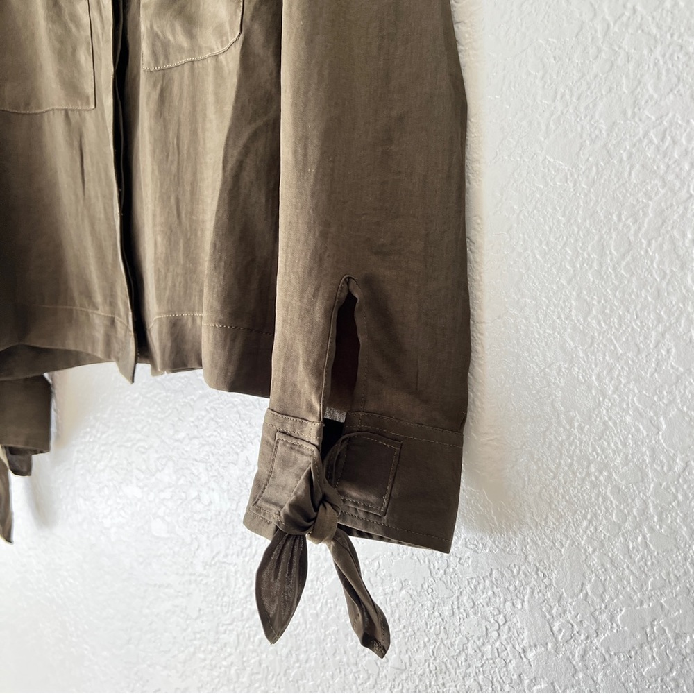 Express Utility Green Satin Button Up Long Sleeve… - image 7